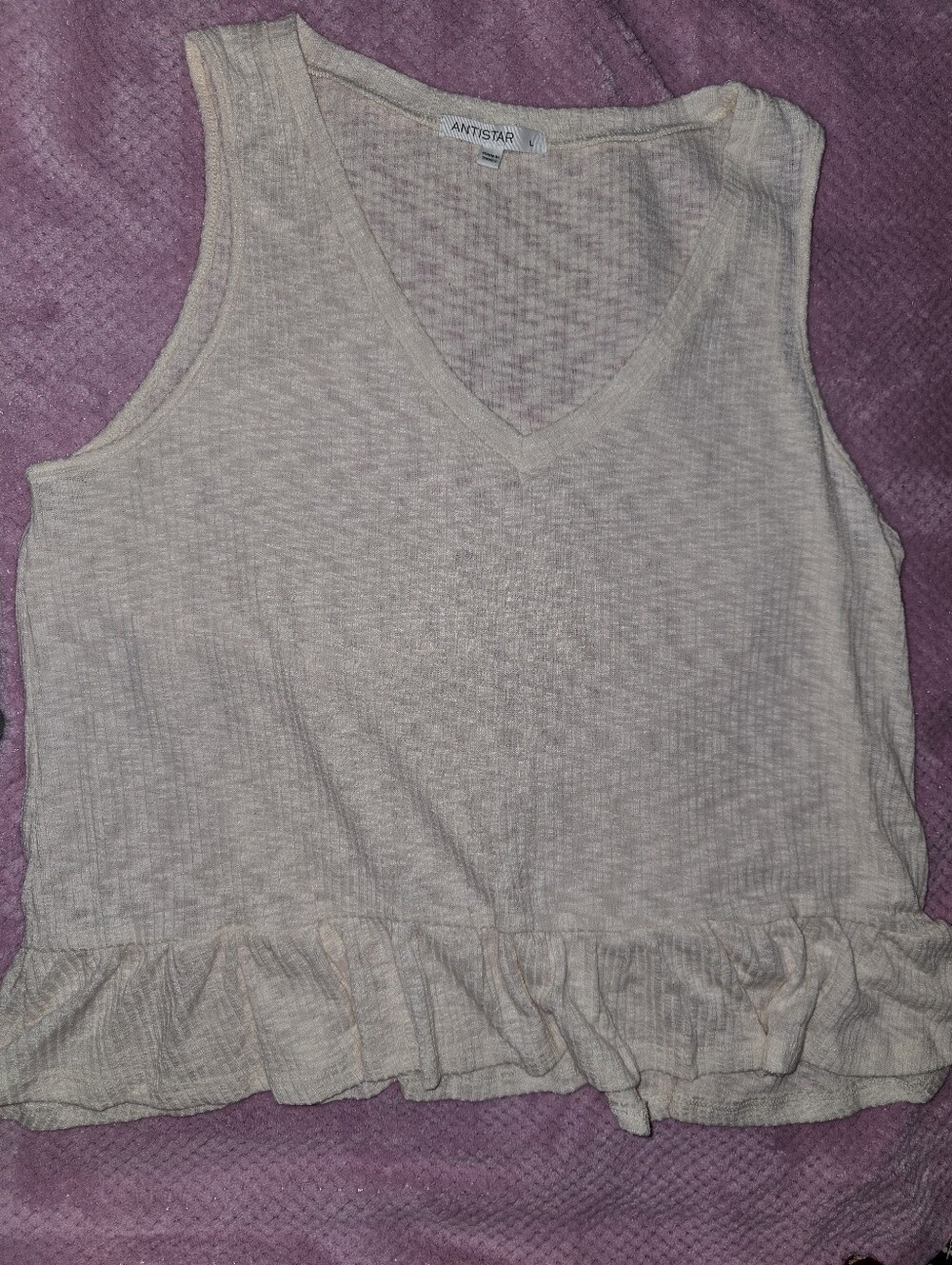 Cream V-Neck Ruffle Hem Tank Top